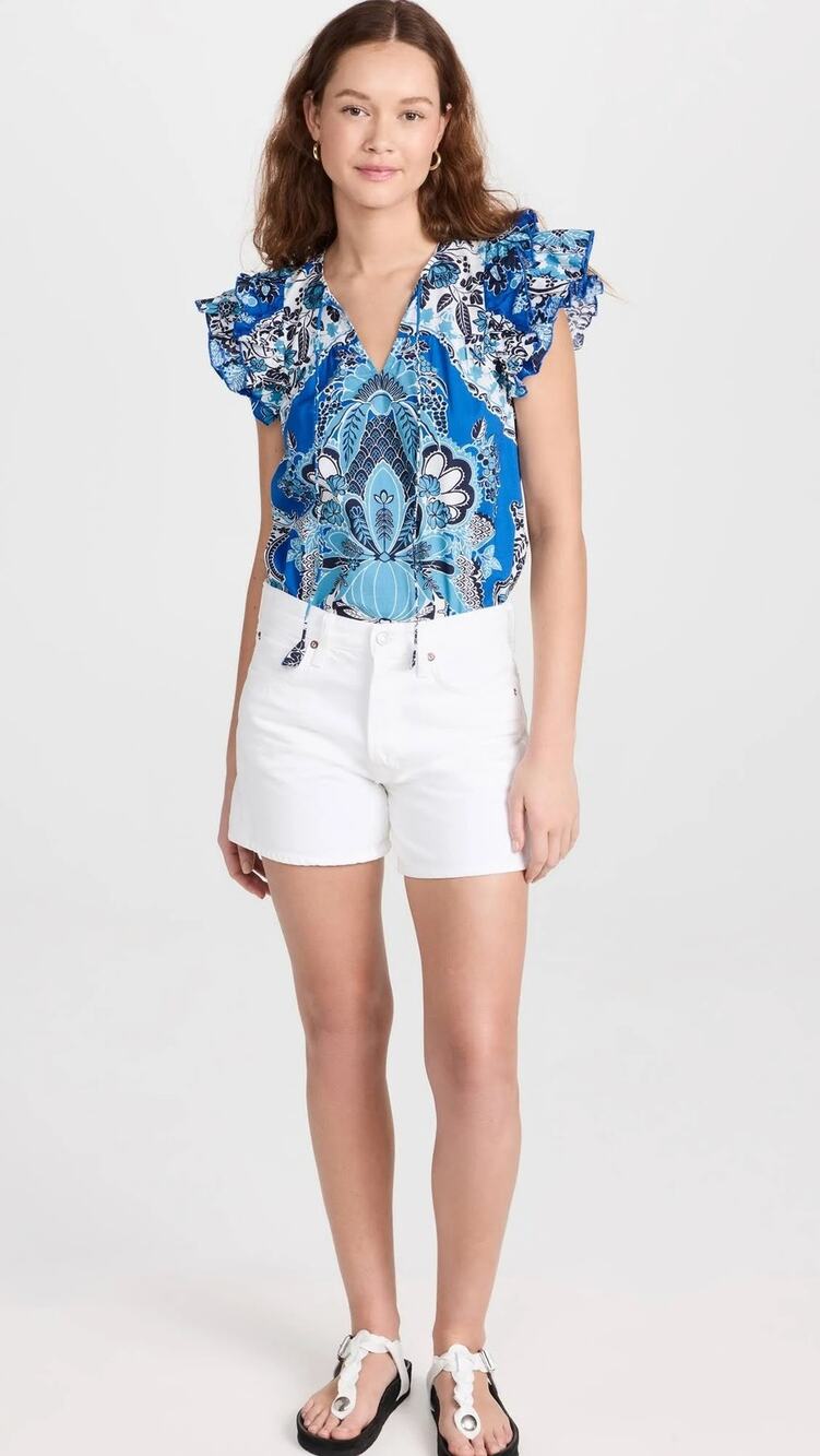 NWT Anthropologie Love the Label 'Clemintine' Short Flutter Sleeve Top Size XS